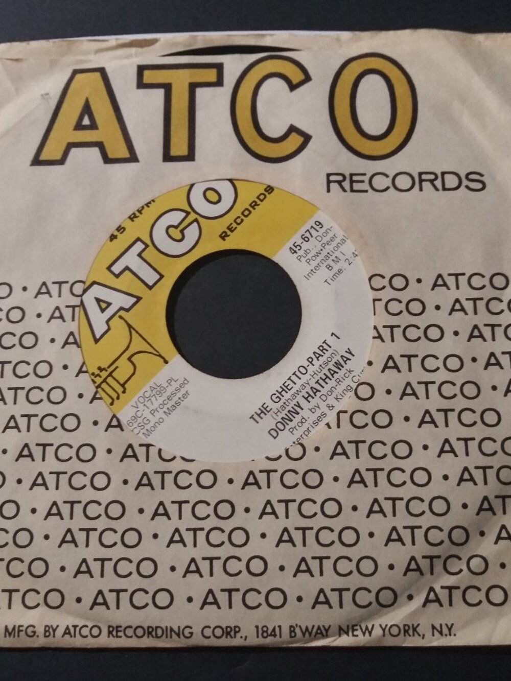 Donny Hathaway – The Ghetto VG++ 45RPM ATCO 45-6719 Record 1964 CLASSIC SOUL